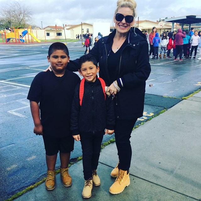 Our teacher and her students were matching for Twin Day.
