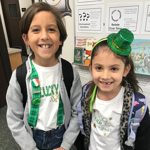 Two of our students dressed up for St. Patrick's Day.