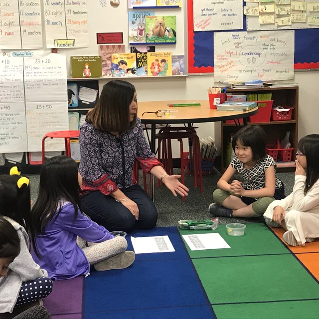 One of our second grade teachers leading an IMP conceptual lesson.