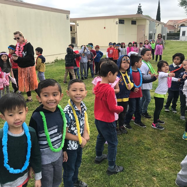 Everyone getting ready to have fun during our Hawaiian-themed Jog-a-Thon!