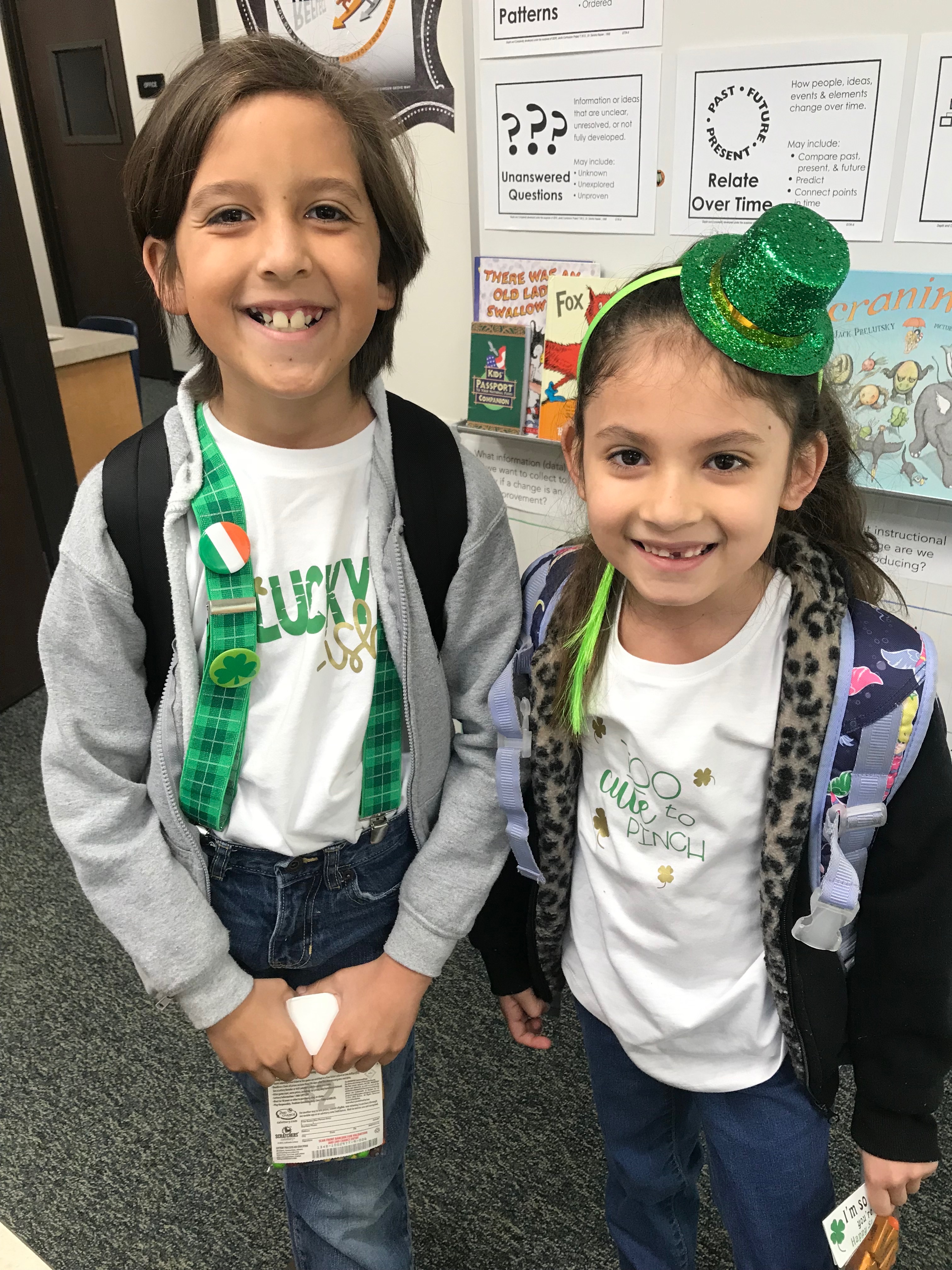 Two of our students dressed up for St. Patrick's Day.